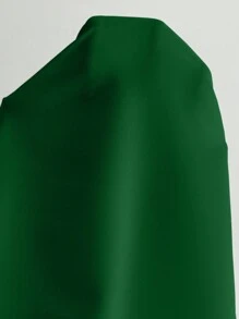 SHEIN Unity 夏季纯色翻领短袖休闲梭织衬衫荷叶边上衣 - 綠色 - 查看 5