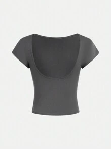 SHEIN Girlism 2 件装 Tween 女童针织露背 U 领圆领休闲短袖 T 恤套装