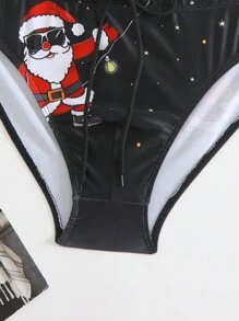 Men's Santa Claus Print Drawstring Swim Briefs, For Christmas