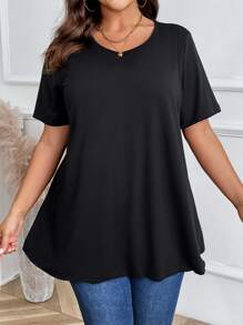 大码纯色圆领短袖休闲上衣