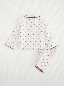 Cozy Pixies 2 pièces/Set Top et pantalon à imprimé cerise pour bébé fille, ensemble pyjama pour la maison - Rouge et Blanc - Voir 4