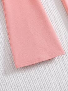 SHEIN Leap Crew 2 件套 Tween 女童都市时尚休闲针织喇叭裤套装 - 藕粉色 - 查看 5