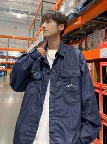 Claim Dot Men's Loose Fit Drop Shoulder Denim Blue Casual Shirt - Dark Wash - View 8