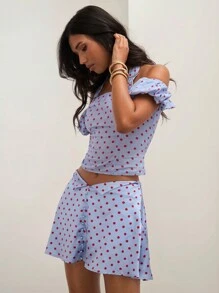 COSMINA Women's Front Button Polka Dot Allover Print A-Line Satin Skirt, Casual Daily Wear - Multicolor - View 6