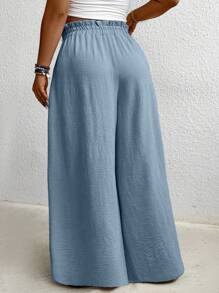 SHEIN LUNE Pantalones palazzo sueltos de unicolor talla grande - Celeste - Ver 2