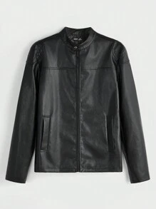 Manfinity VCAY 1 Áo khoác nam có cổ đứng dài tay có khóa kéo phía trước, thích hợp cho mùa thu - màu đen - Xem 1