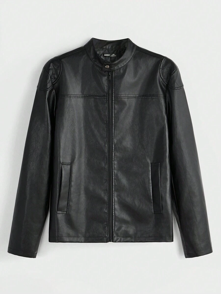 Manfinity VCAY 1 Áo khoác nam có cổ đứng dài tay có khóa kéo phía trước, thích hợp cho mùa thu - màu đen - Xem 1