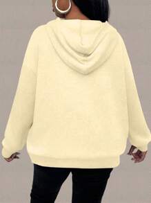 Calvaya Plus Size Letter Print Pocket Sweatshirt, Casual Daily Wear Pullover Fall - Apricot - View 2