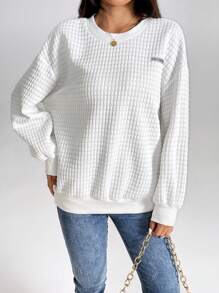 SHEIN PETITE Letter Patch Detail Drop Shoulder Sweatshirt