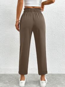 SHEIN PETITE Solid Elastic Waist Cropped Pants