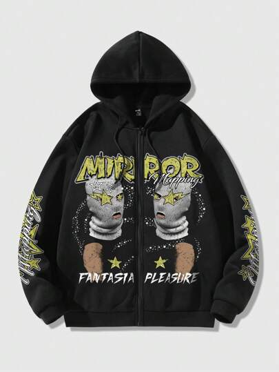 Street Life Sudadera con capucha con cordón, estampado de figura de calle retro para hombres