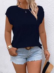 SHEIN LUNE Plus Size Solid Color Crew Neck Short Sleeve Simple T-Shirt, Casual Daily Wear