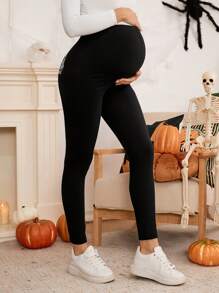 SHEIN Maternity Adjustable Waist Leggings For Halloween Costume - Black - View 4