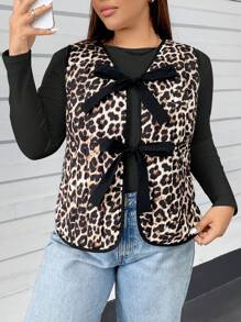 SHEIN Essnce Áo ghi lê đệm cỡ lớn, Áo khoác đệm thắt nơ, Áo khoác họa tiết da báo, Áo khoác nữ thu/đông, Áo ghi lê nam màu đỏ, Váy nữ thu họa tiết động vật, Áo khoác nữ họa tiết da báo, Áo sơ mi da báo - màu nâu - Xem 1