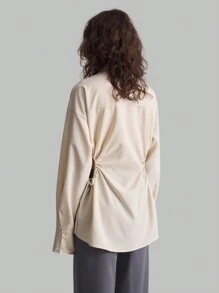 Ontre Blusa de mujer con cordón en la cintura y diseño calado, conjunto de regreso a la escuela de otoño/invierno