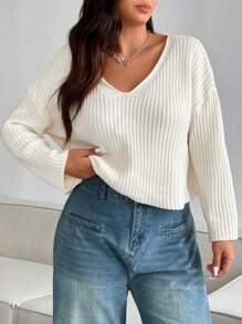 Flirla 大码纯色简约 V 领短款上衣，适合冬季