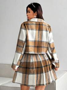 Flirla 大码格子前扣衬衫和裙子休闲 2 件套