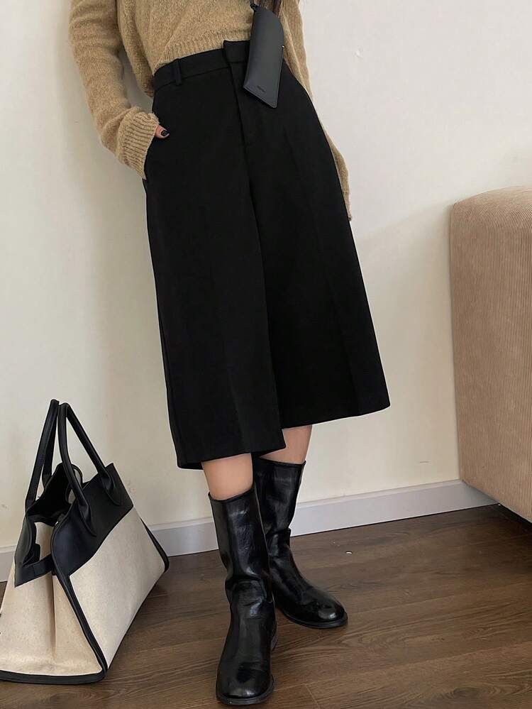 Women's Solid Color Pocket Business Casual Cropped Pants Fall,Winter