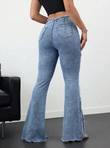 SHEIN Tall Women's Sexy Skinny Flare Leg Stretch Denim Jeans, Blue - Light Wash - View 3