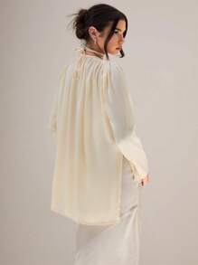 Glamine 女式春夏纯色长袖 3D 花卉休闲衬衫 - 香檳色 - 查看 2