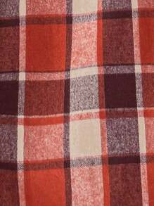SHEIN Chaleco casual de mujer de talla grande sin mangas con botones delanteros, bolsillo falso a cuadros, para otoño e invierno - Naranja Quemada - Ver 7