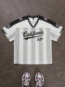 Manfinity RebelGame 男士宽松V领短袖印花针织T恤 - 彩色 - 查看 1