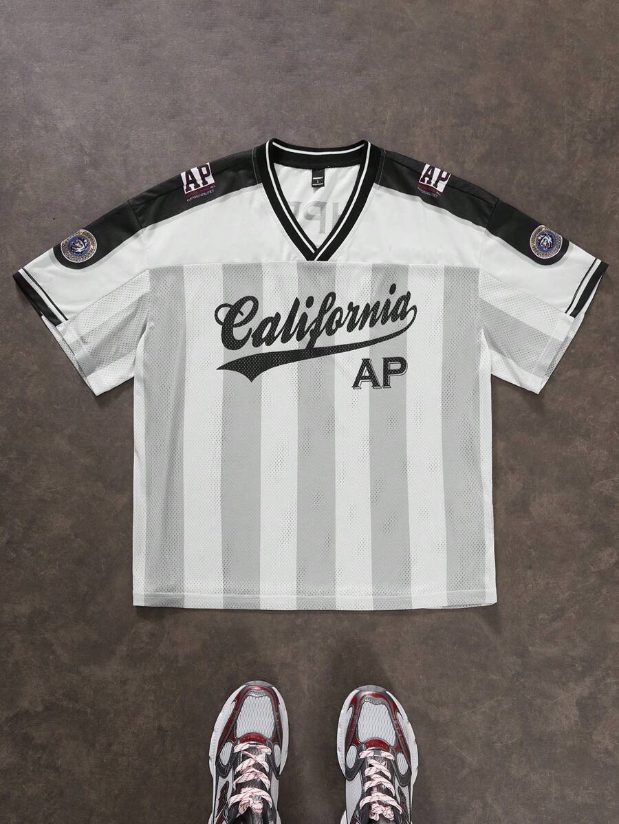 Manfinity RebelGame 男士宽松V领短袖印花针织T恤 - 彩色 - 查看 1