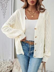 Chiquease 纯色前扣长袖休闲上衣