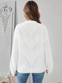 SHEIN LUNE V领半扣套头毛衣，针织套头衫，秋冬款 - 白色 - 查看 2