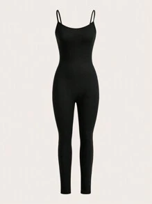 SHEIN Essnce  Women's Summer New Free People Women Jumpsuits Back To School Clothes Workout Women Sets Teacher Clothes Business Professional Tights Pride Outfits Sweatpants Business Casual Clothes Set Leggings Going Out Sets Airport Outfit Biker Shorts Women Rompers Leggings Fashion Casual Sports Black 2-Piece Cami Shorts And Trousers Bodycon Jumpsuit - Black - View 6