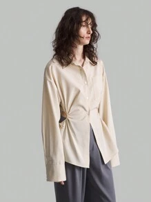 Ontre Blusa de mujer con cordón en la cintura y diseño calado, conjunto de regreso a la escuela de otoño/invierno