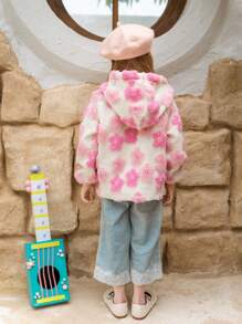 SHEIN 1pc Toddler Girls' 3D Floral Textured Casual Hooded Jumpsuit - Multicolor - View 2