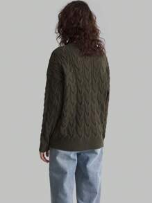 Ontre Jersey de cuello redondo de punto trenzado de color verde oliva para mujer, uniforme escolar de otoño/invierno - Verde Oliva - Ver 9