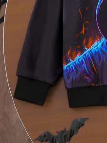 SHEIN 2 pièces Ensemble Sweat-shirt à capuche et pantalon de survêtement avec impression de portrait 3D pour garçons, tenue confortable, polyvalente et durable pour un port quotidien par les garçons, style décontracté et de rue