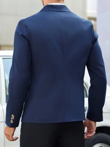 Manfinity Mode Men's Solid Color Lapel Double-Breasted Suit Jacket