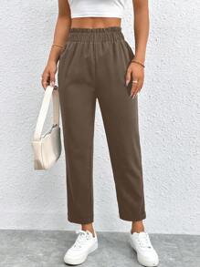 SHEIN PETITE Solid Elastic Waist Cropped Pants