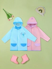 Kids Raincoat, Cute Printed Outdoor Hiking School Travel Backpack Rain Jacket, Waterproof