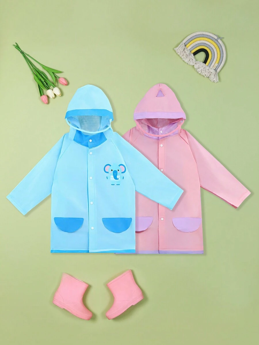 Kids Raincoat, Cute Printed Outdoor Hiking School Travel Backpack Rain Jacket, Waterproof