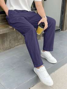 Manfinity Homme Men's Simple Woven Casual Trousers With Front Button Pockets