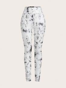 SHEIN Essnce Three Piece Tight Leggings Set Black Gray Tie Dye Women High Waist Seamless Elastic Leggings - Multicolor - View 7