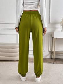 Chiquease Women's Solid Color Patchwork Front Tie Simple Casual Harem Pants Fall Cloth For Women - Army Green - View 2