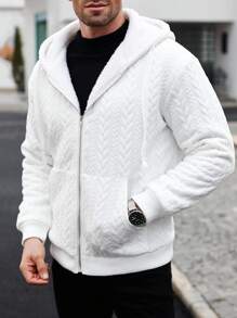Manfinity Homme Veste décontractée avec capuche et doublure thermique ample pour hommes, automne/hiver - Blanc - Voir 3