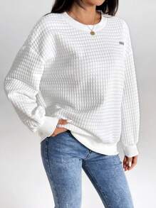 SHEIN PETITE Letter Patch Detail Drop Shoulder Sweatshirt