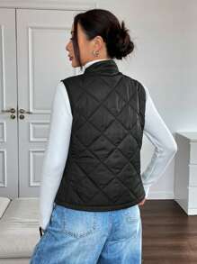 Muchica 女士纯色立领加垫背心 - 黑色 - 查看 6