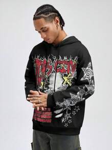 ROMWE MEN Street Life Men's Fashionable Hoodie With Figure & Slogan Graphic Print, Fall/Winter