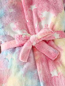 Girls Fluorescent Glow-In-The-Dark Unicorn & Star Print Plush Bathrobe With Belt, Warm Jacket - Pink - View 5