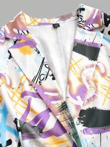 SHEIN Essnce Plus All-Over Graffiti Print Lapel Blazer In Fall/Winter - Multicolor - View 3