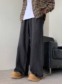 Manfinity EMRG Quần Jeans Ống Rộng Baggy Màu Xám Đậm Cổ Điển Cho Nam - Màu xám đen - Xem 6
