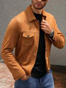 Manfinity Homme Chaqueta simple de manga larga de botones de unicolor para hombre, uso casual de todos los días