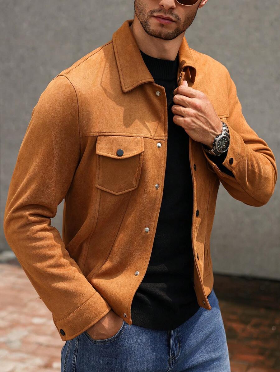 Manfinity Homme Chaqueta simple de manga larga de botones de unicolor para hombre, uso casual de todos los días